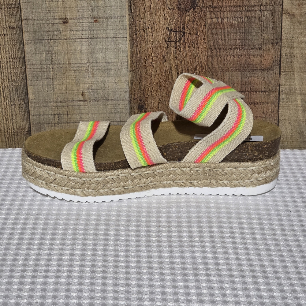 Steve Madden Kimmie Bright Neon Striped Platform Sandals - Picture 4 of 14